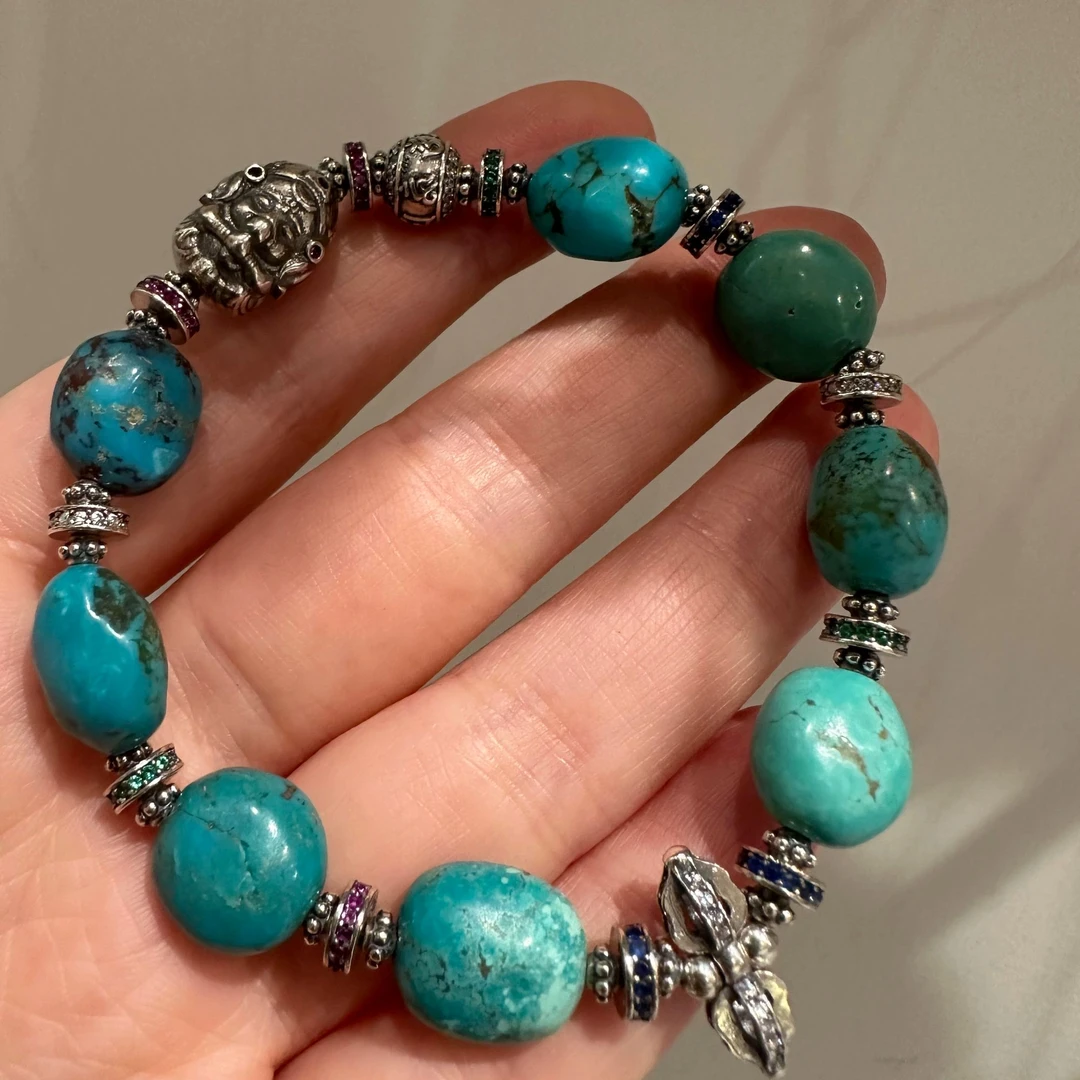 925银手链 S11355扎基拉姆祥云杵随形蓝珠手链