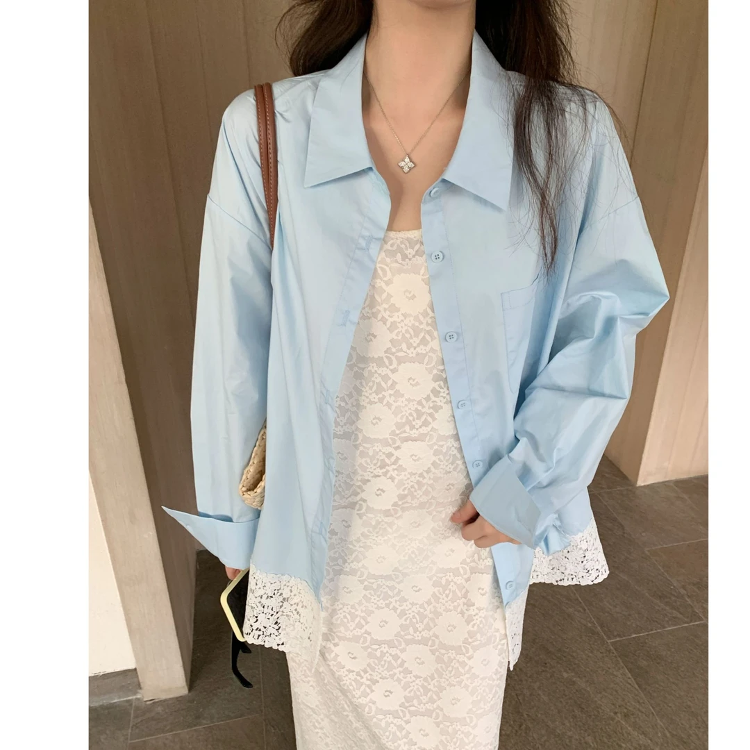 【NAZ依依微胖大码定制】显瘦百搭蕾丝拼接衬衫