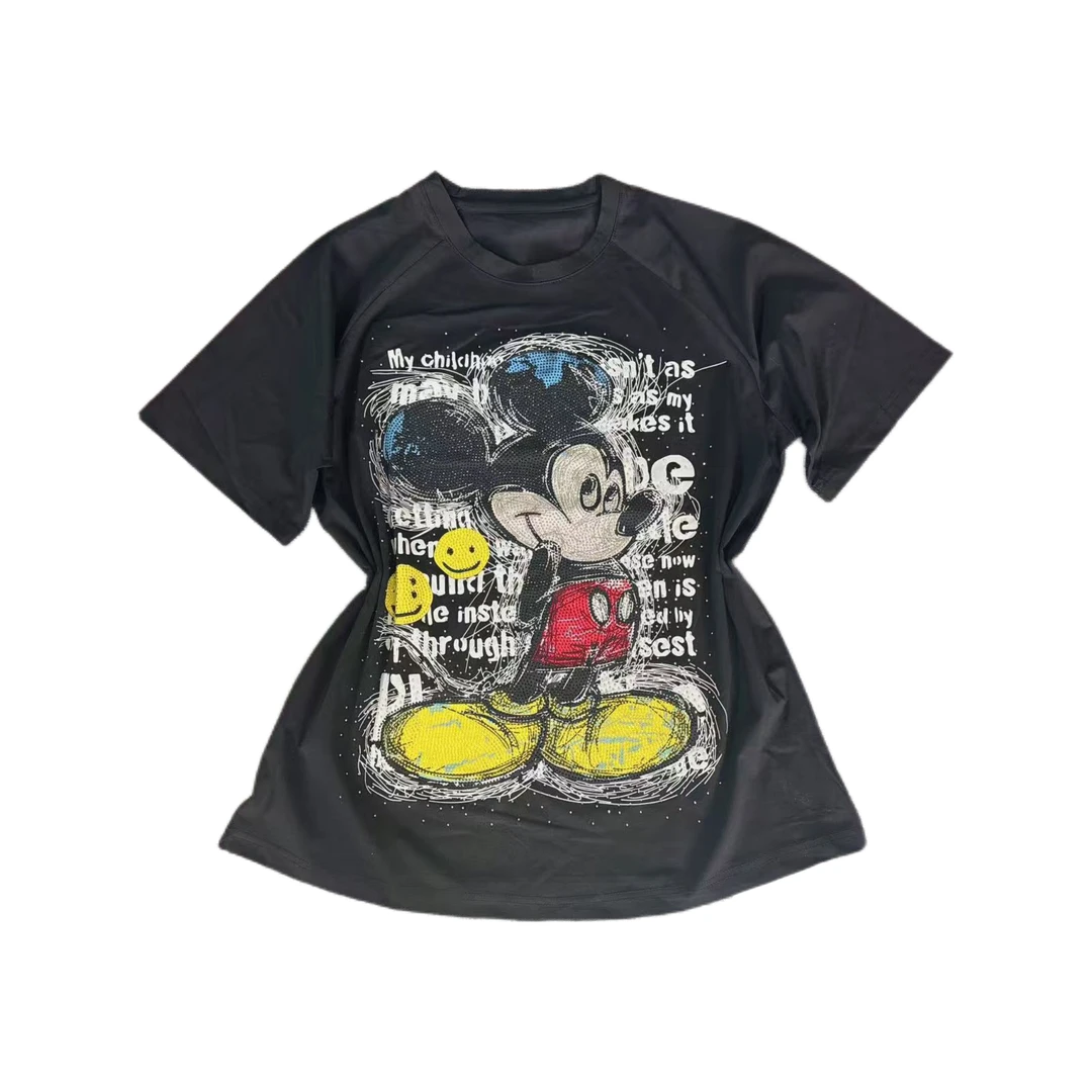 8702秋季新品没有对手米老鼠半袖大码女装宽松黑色休闲圆领