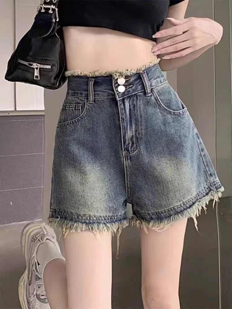 夏季薄款毛边牛仔短裤新款女夏美式辣妹流行爆款热裤子
