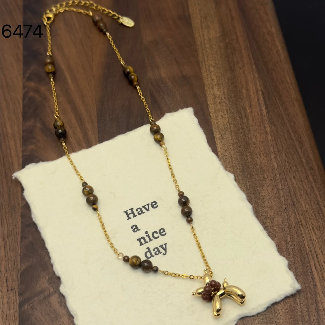 艾蔓岚时尚复古美拉德法式精致女虎眼石手工气质轻奢百搭项链6474