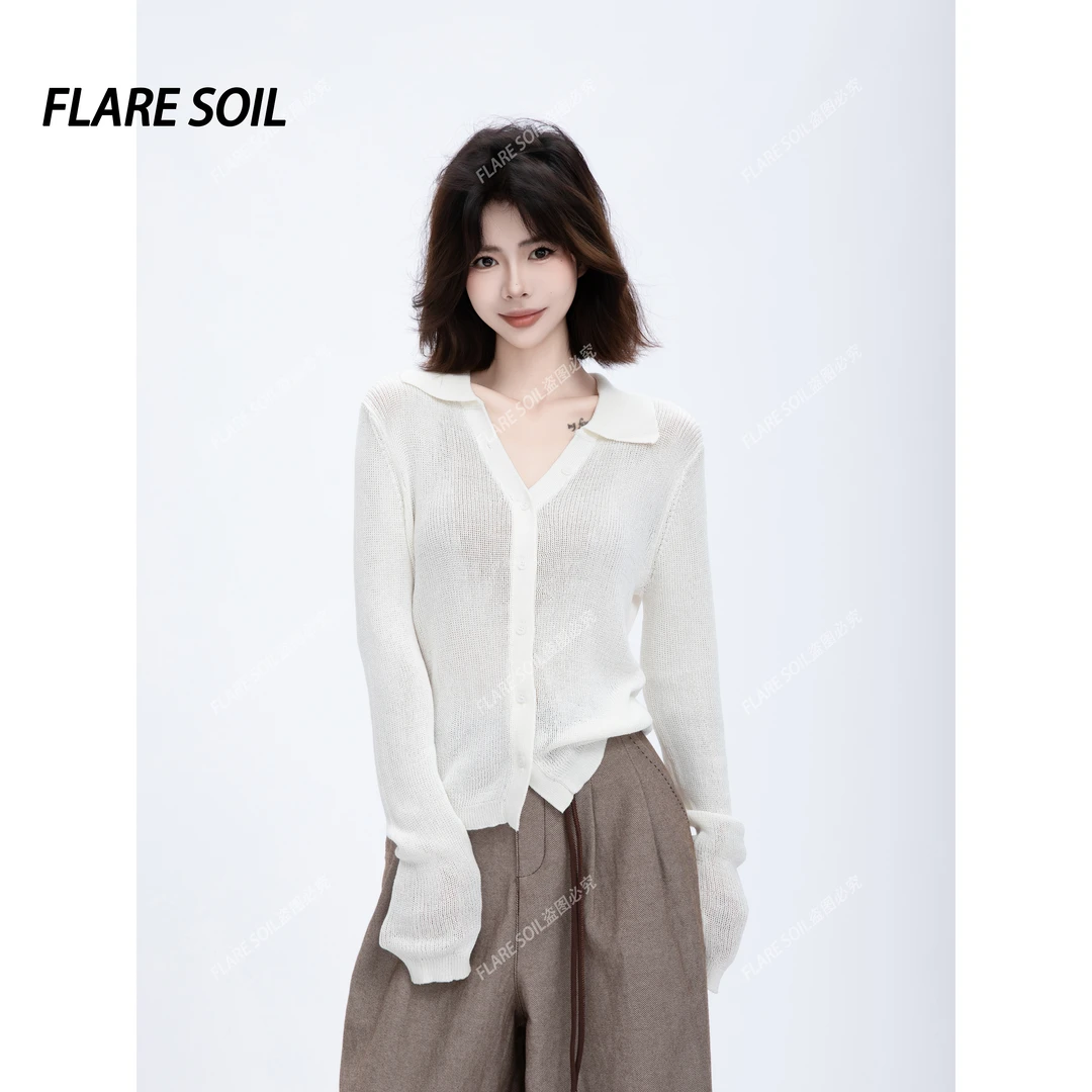 【FLARE SOIL】翻领法式针织秋冬开衫极简风上衣 T4684A