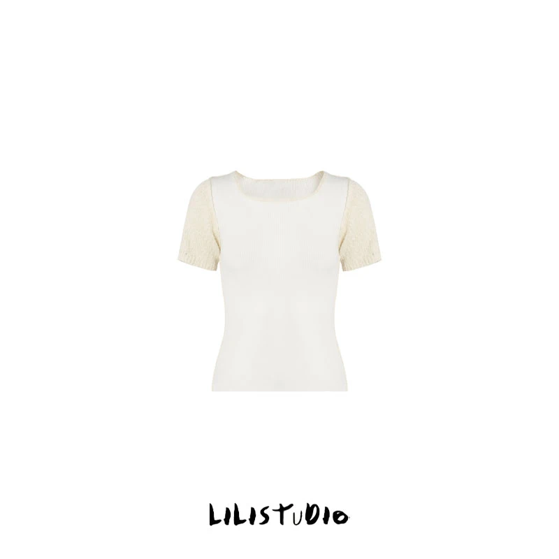 「奶油云朵」不理理夏季新款女装修身时尚设计师圆领t恤