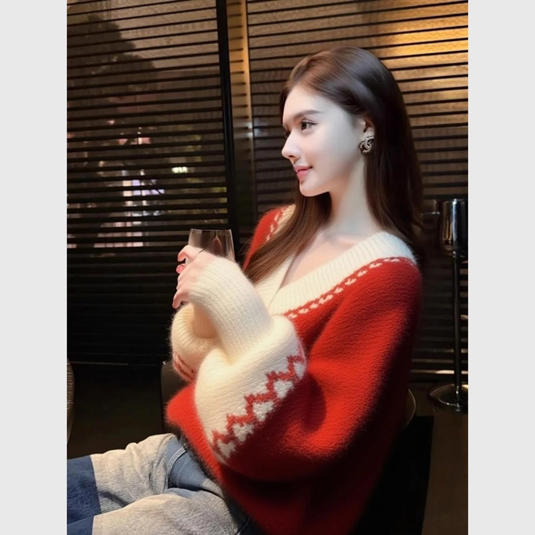 圣诞过年红色毛衣女冬绝美巨好看独特漂亮气质高端软糯针织衫上衣