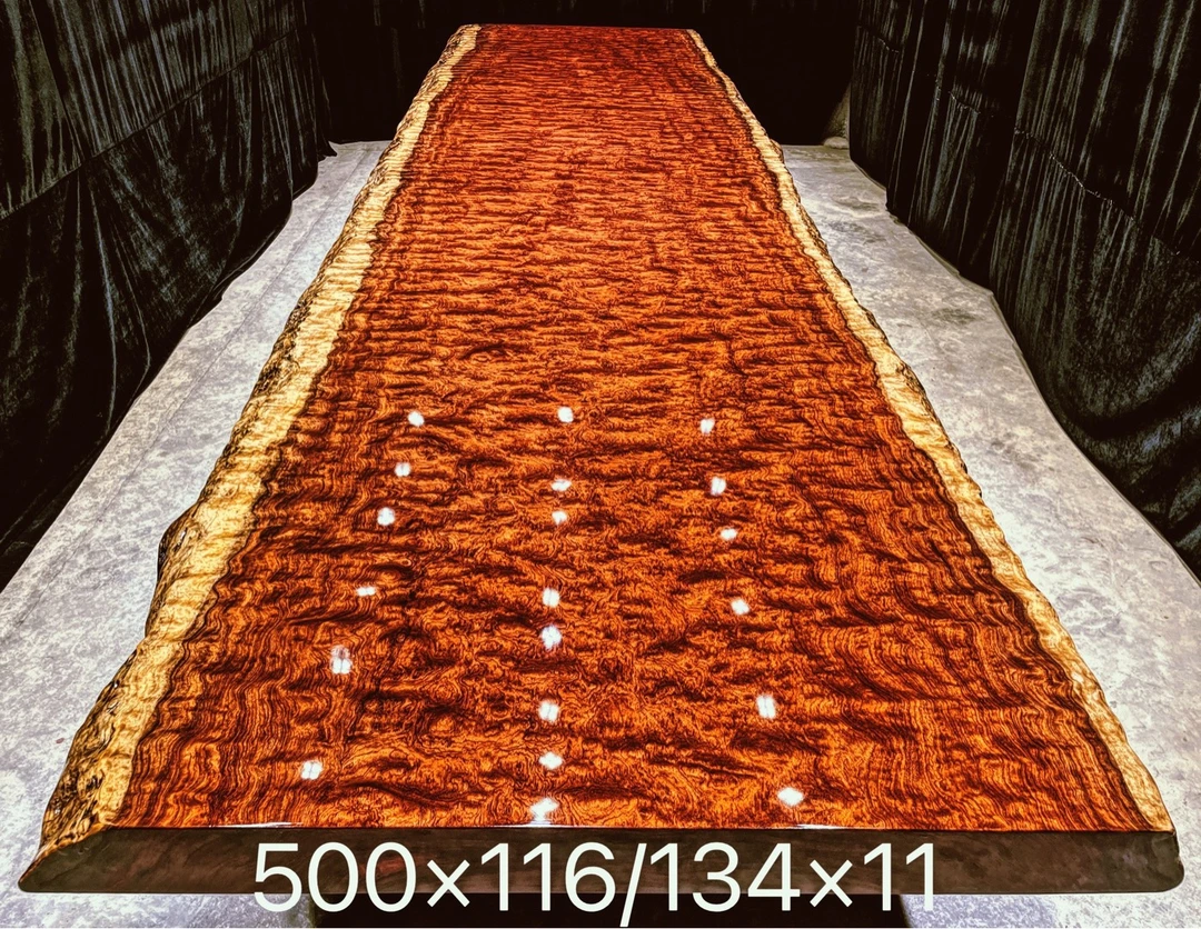 巴花原木大板桌倒盖天然边3D水波纹500*125*11纯实木茶桌会议桌