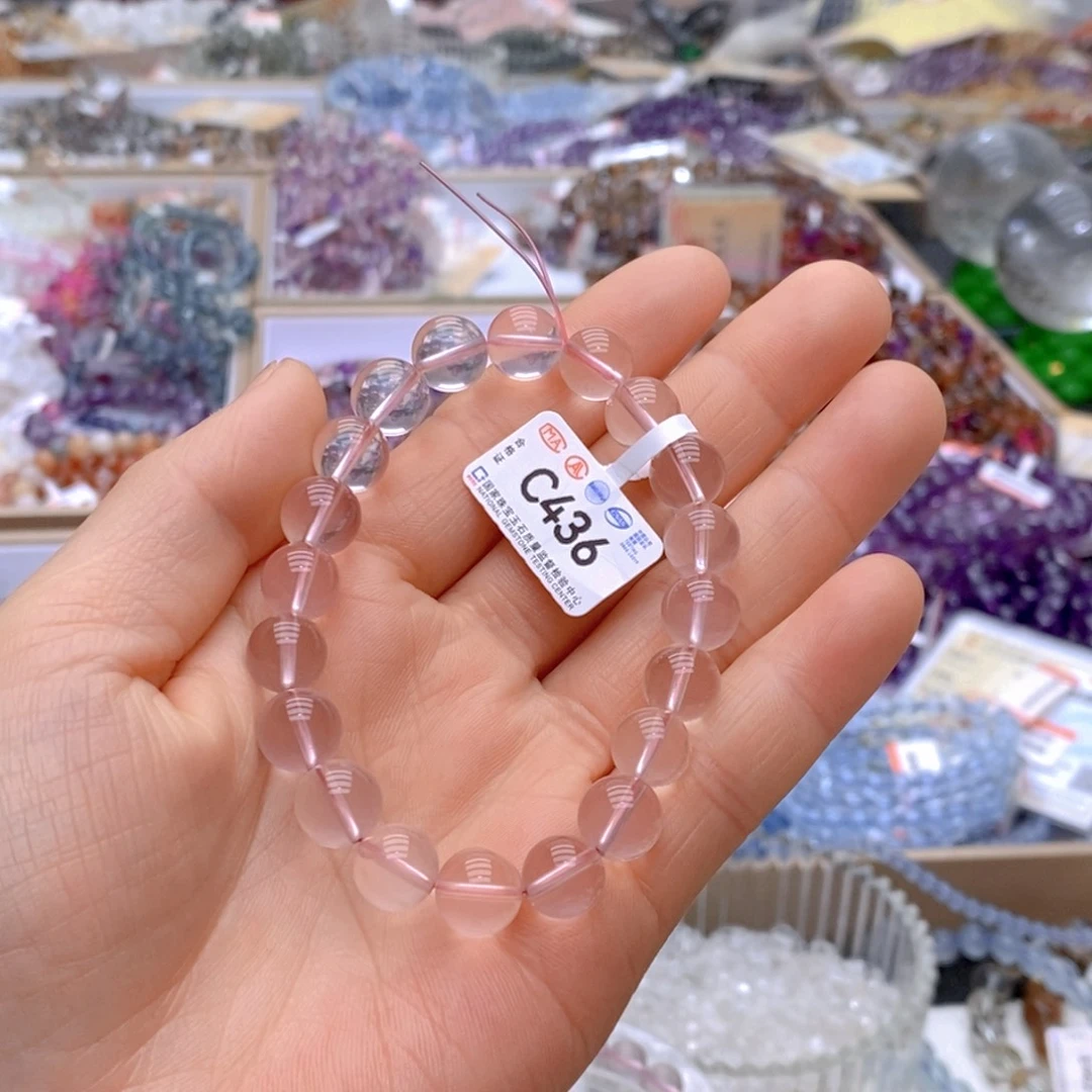 水晶手链未镶嵌天然粉水晶9m mC436