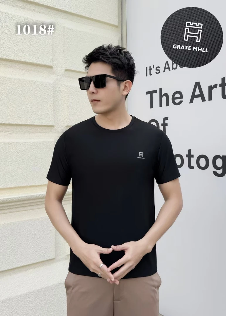 【锦纶真冰丝】夏季新轻商务短袖T恤凉感字母印花圆领透气速干短t男