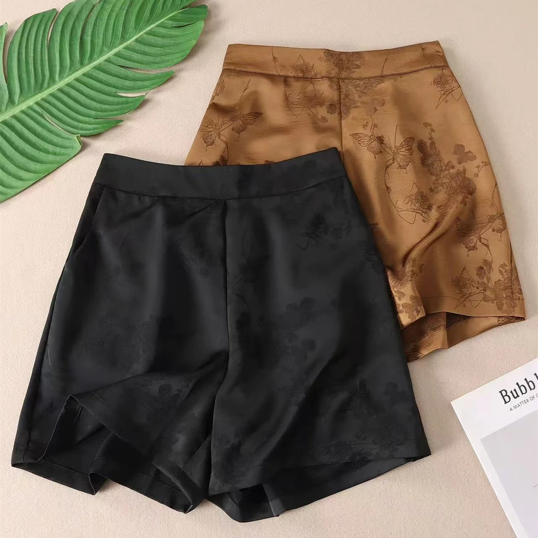 新中式国风提花短裤女夏高腰显瘦年轻休闲五分阔腿裤潮