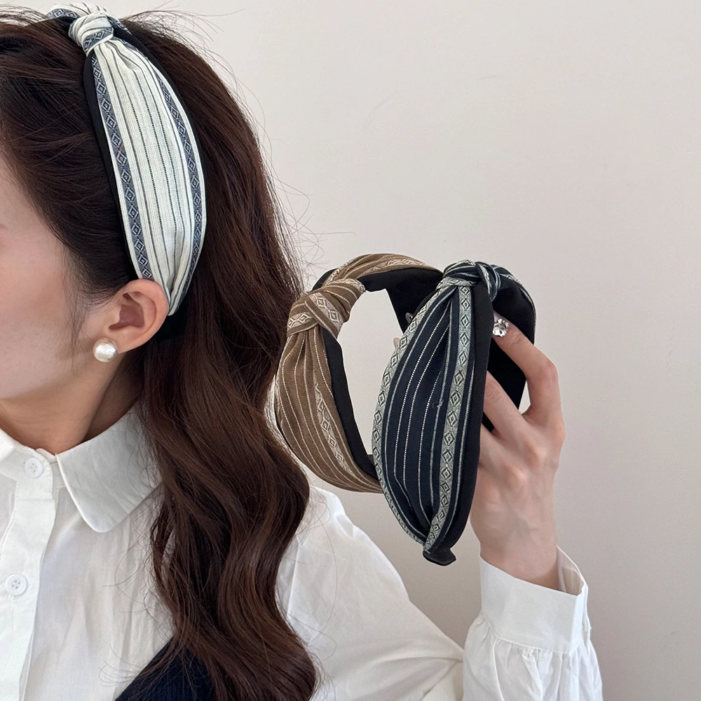 早秋时尚高级感布艺打结条纹发箍2025年精致百搭高颅顶发箍发饰女