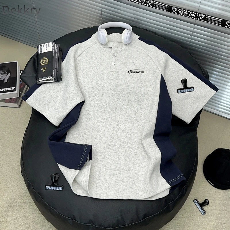 【Dekkry】字母短袖情侣宽松Polo衫polo夏季舒适翻领休闲撞色立领