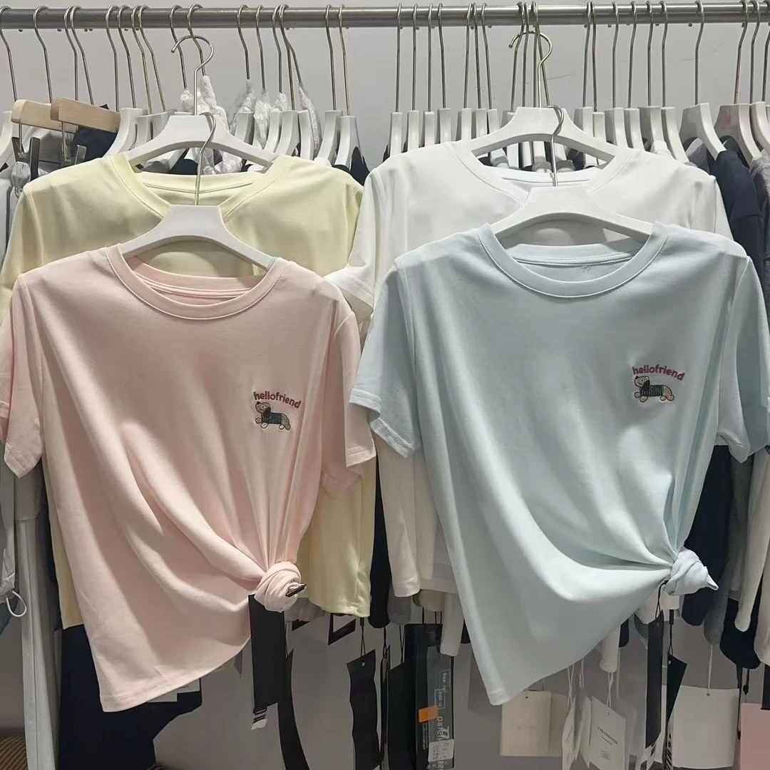 玲玲服饰【9520】写字楼 刺绣hello字母狗短袖T