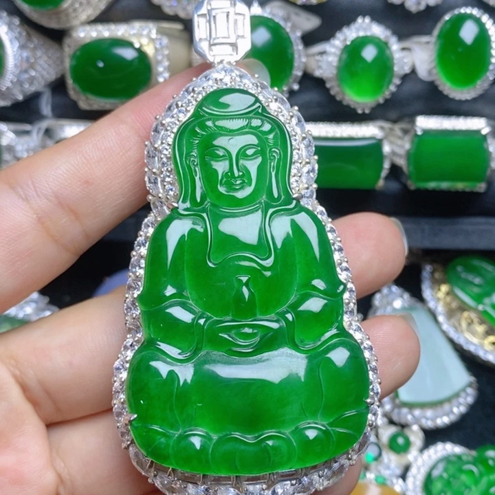 翡翠银S925镶嵌挂件观音