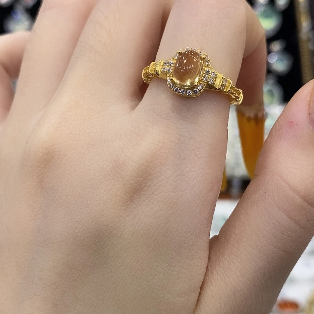 黄晶戒指银S925镶嵌