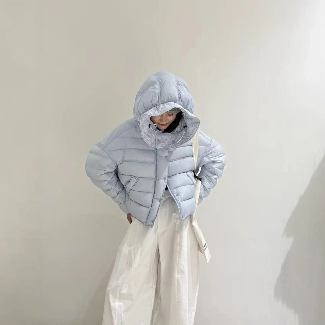 2025新款90白鸭绒小豌豆排骨羽绒服女短款宽松泡芙弯刀袖潮流外套
