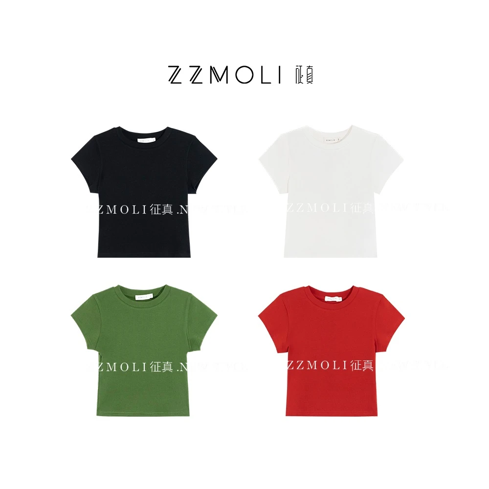 ZZMOLI新款纯色显瘦短袖T恤女款洋气衣服百搭圆领上衣ZBY29770