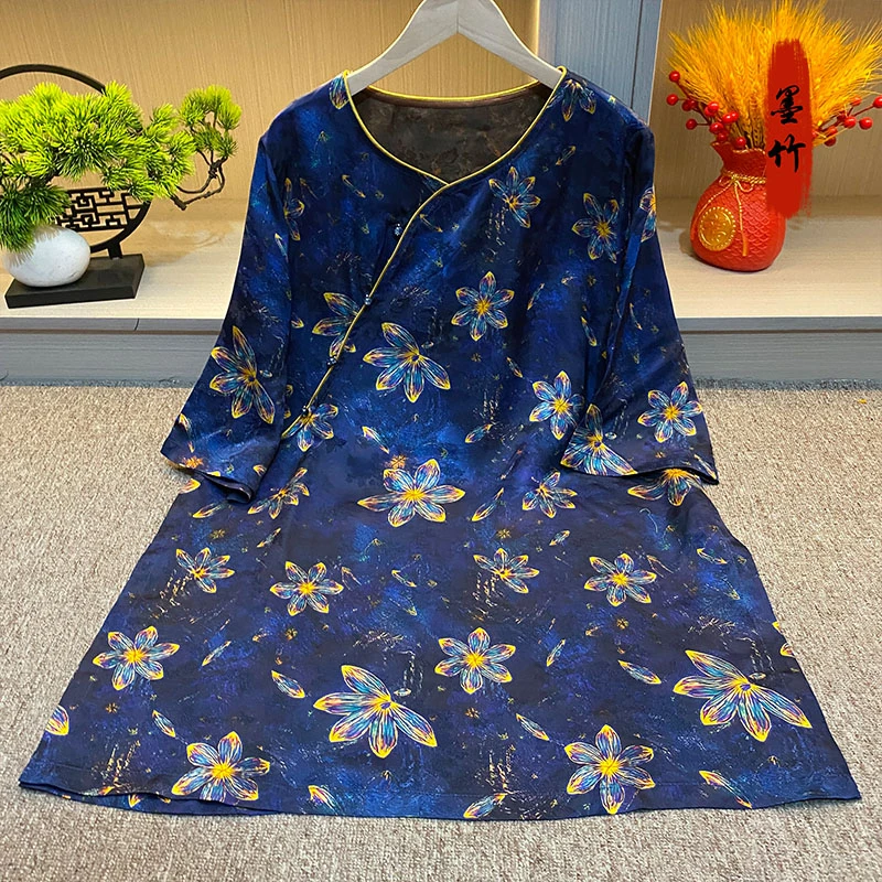 【70130】新中式中国风时尚高级感气质女士上衣气质提花宽松圆领