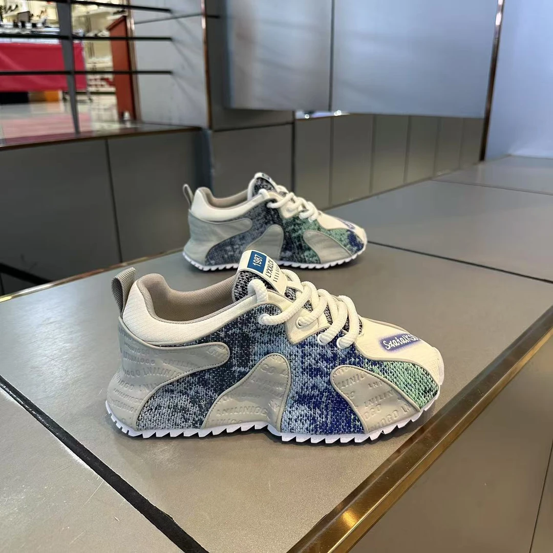 新款秋季男士时尚百搭增高包跟拼色老爹鞋舒适软底潮流男休闲鞋