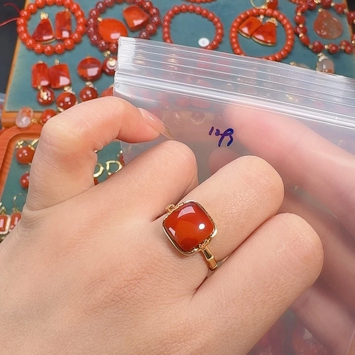 南红玛瑙银S925镶嵌戒指