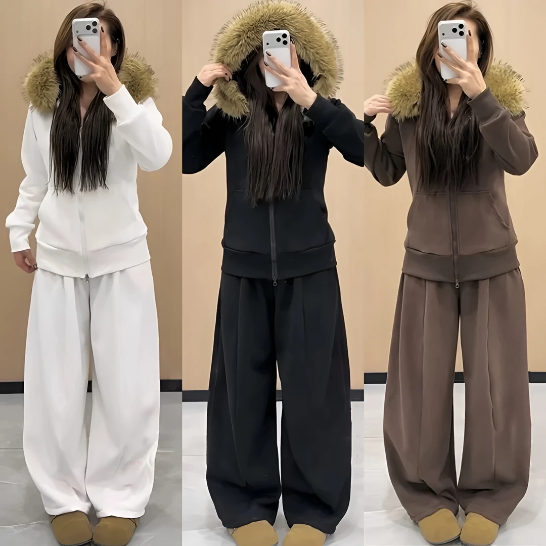 【可心家】时尚套装抽绳女休闲冬季短外套裤子外套常规两件套加绒