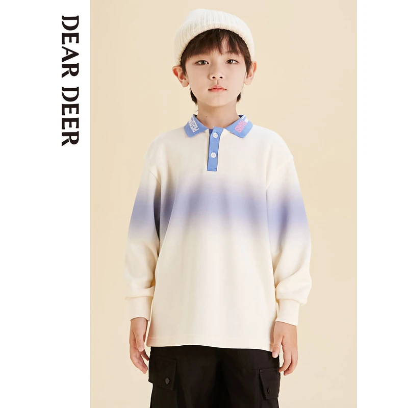 【门店同款】迪迪鹿男大童春秋季蓝色渐变长袖POLO衫C124111201