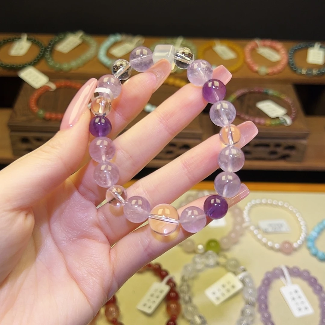 水晶手串银S925镀金镶嵌紫1198