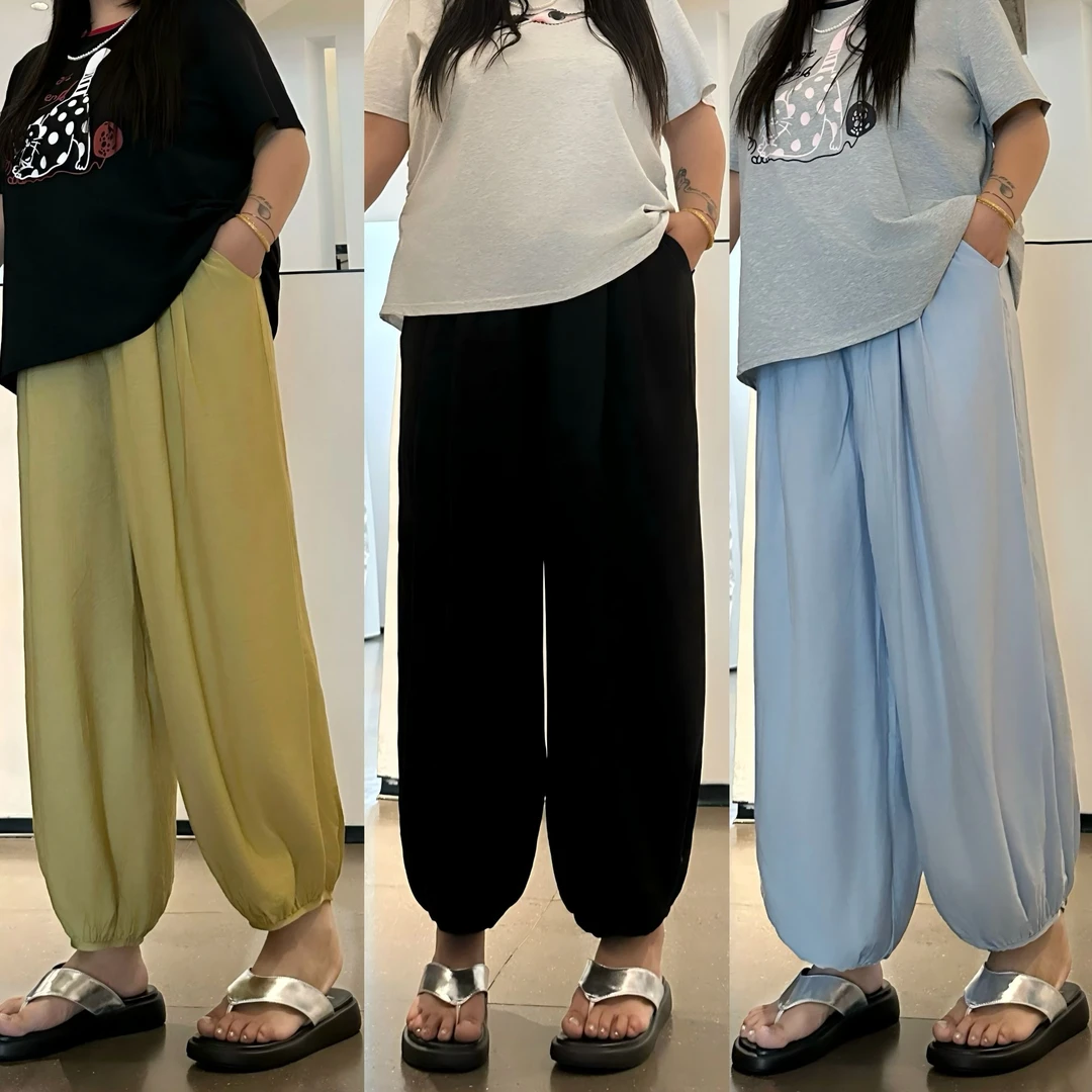 断码捡漏~芒芒夏日 / 慵懒风冰丝九分灯笼裤14674花契大码200斤