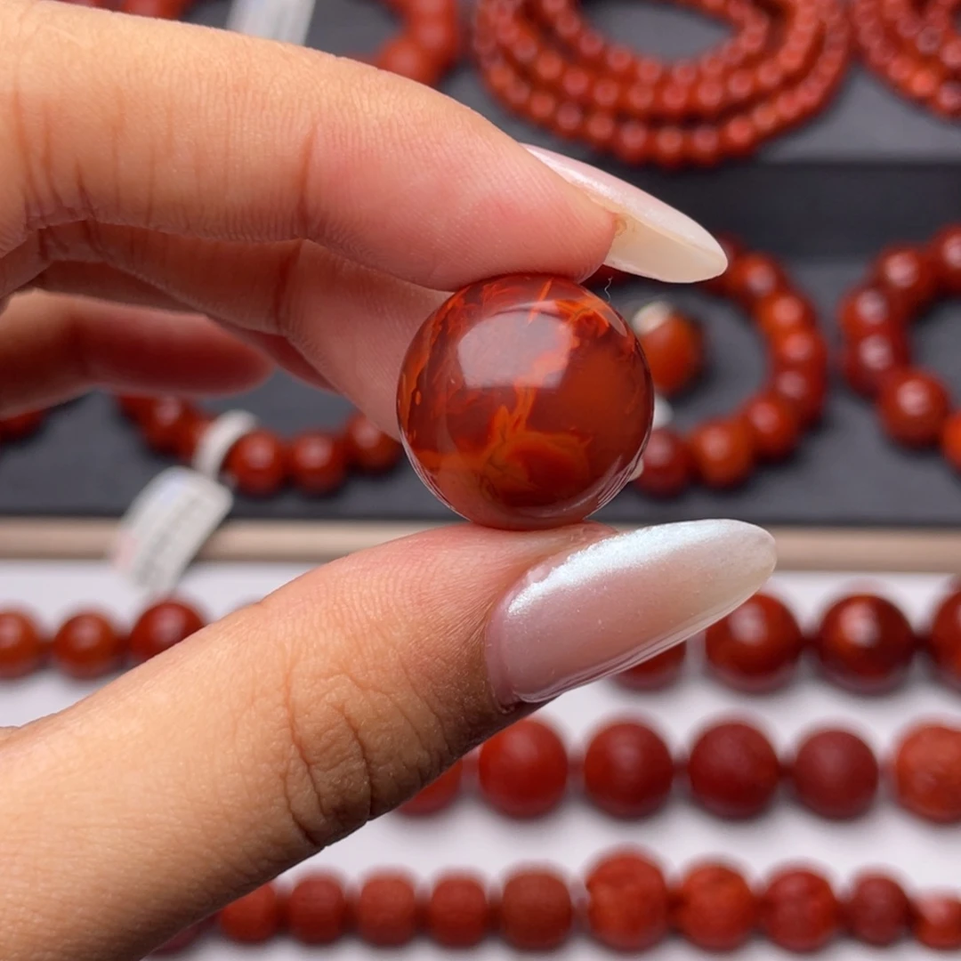 南红玛瑙未镶嵌手串Y18.7mm妖孽牛血火焰单珠