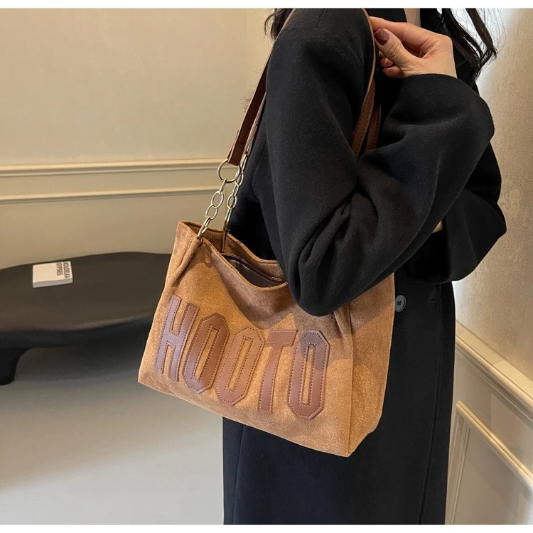 单肩包包女大容量新款夏季高级感毛呢通勤托特包