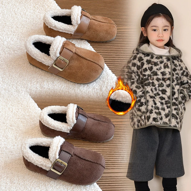 女童加绒勃肯鞋冬季小女孩加绒二棉鞋中小童保暖鞋宝宝毛绒小皮鞋