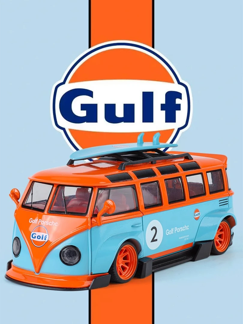 1:24大众T1涂装版巴士合金车模型玩具开门声光回力收藏摆件礼物