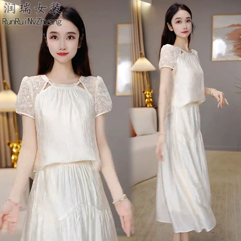 时尚夏季极简风时尚套装女2025新款法式气质短袖半裙轻熟风两件套