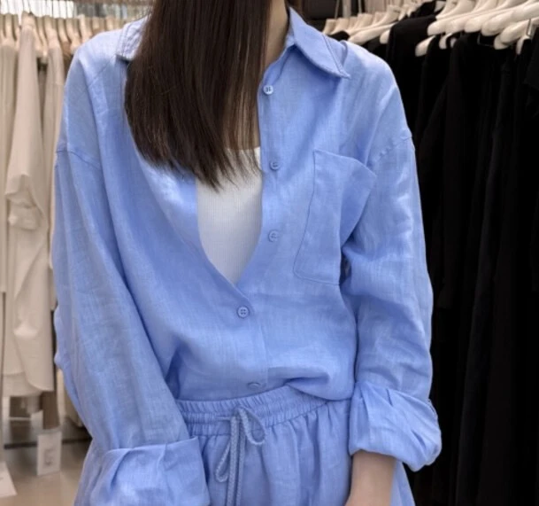 夏款亚麻长袖衬衫