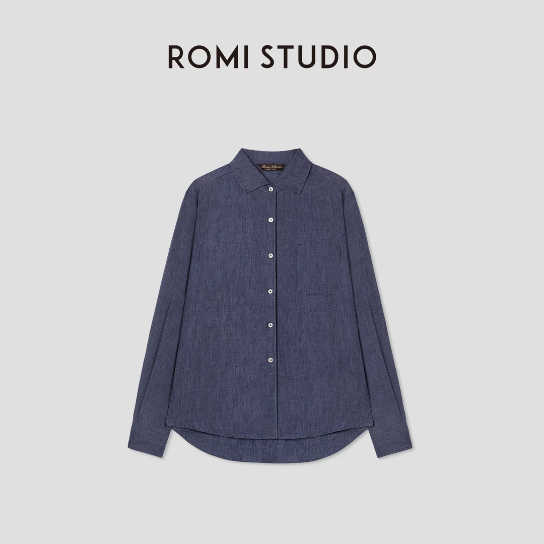 ROMI STUDIO士林染100%亚麻微皱感撞色扣经典老钱衬衣 RWCSSY1746