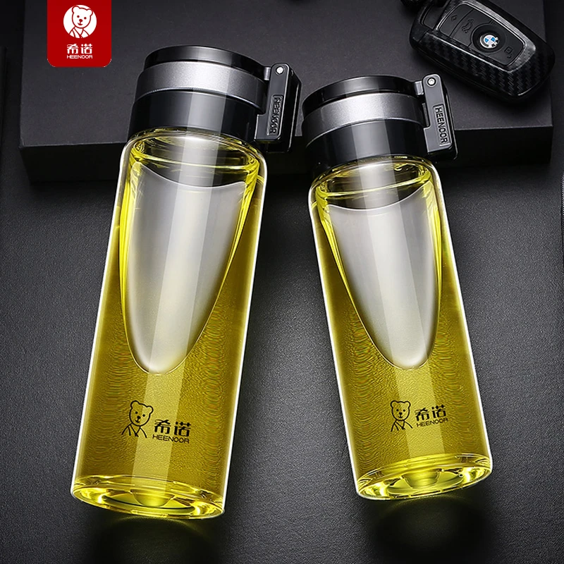 希诺大容量玻璃杯带提环单层便携车载户外水杯加厚男士透明泡茶杯