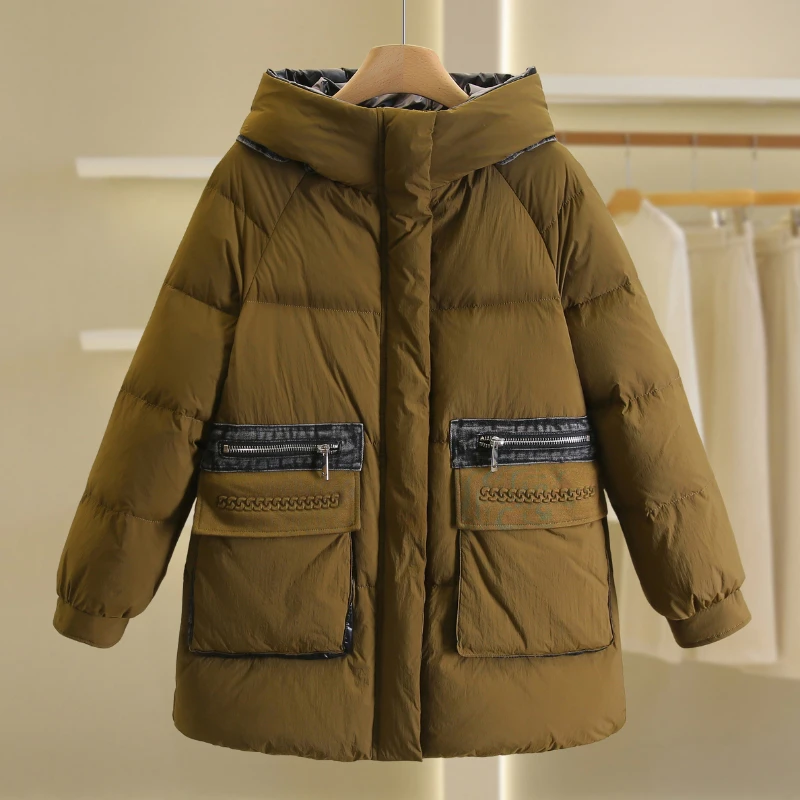 【伍莎-自营】中长款连帽保暖通勤羽绒服#QTM48H067