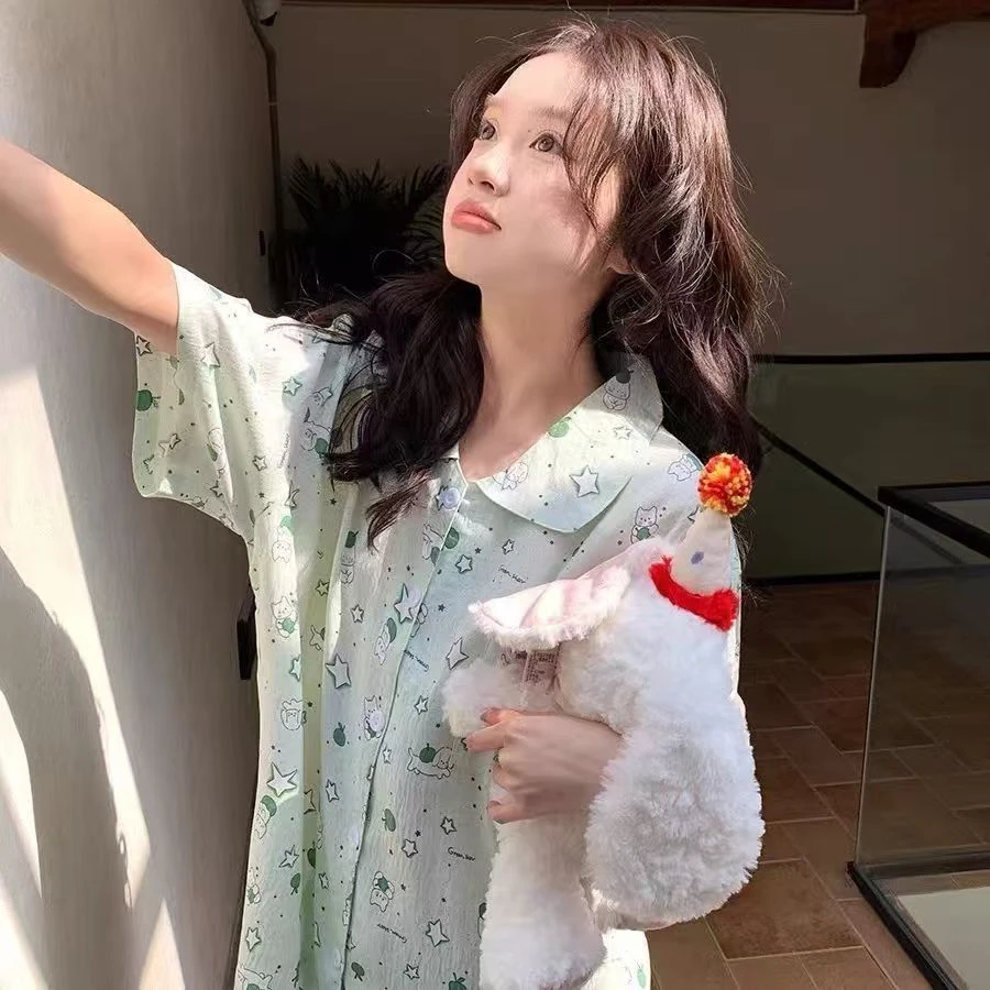 可爱软萌卡通小狗印花睡衣女夏季新款轻薄透气家居服两件套可外穿