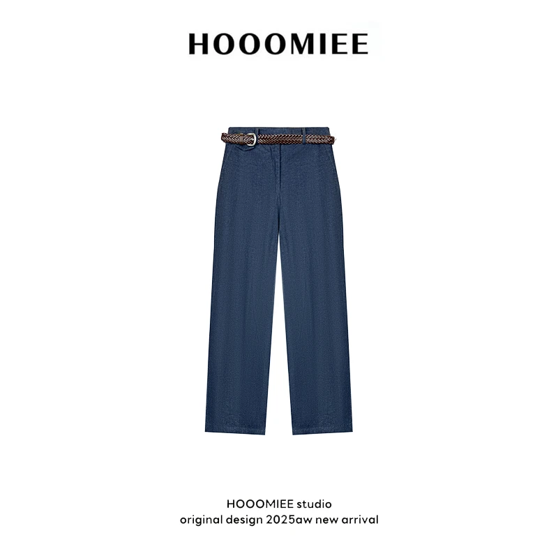 Hooomiee潮流时尚垂坠感休闲百搭女士直筒裤（带腰带）253840