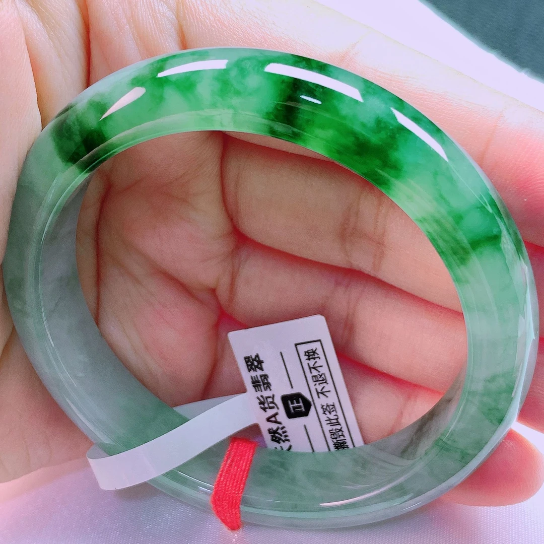 56圈高冰透冰种绿底飘花翡翠手镯高冰透缅甸纯天然A货翡翠带证书