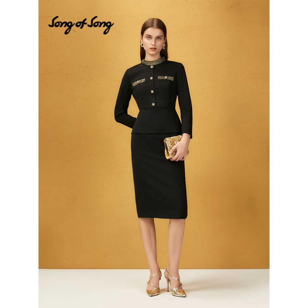 Song of Song歌中歌2025黑金撞色假两件连衣裙5C65305460