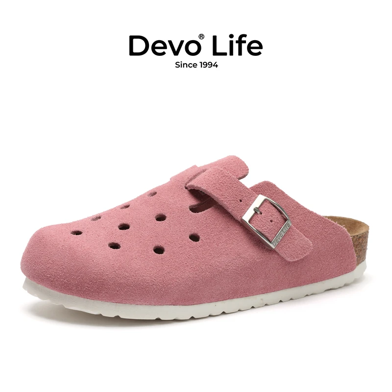 Devo/的沃勃肯鞋女款软木鞋半包休闲时尚可爱时尚包头洞洞鞋22002