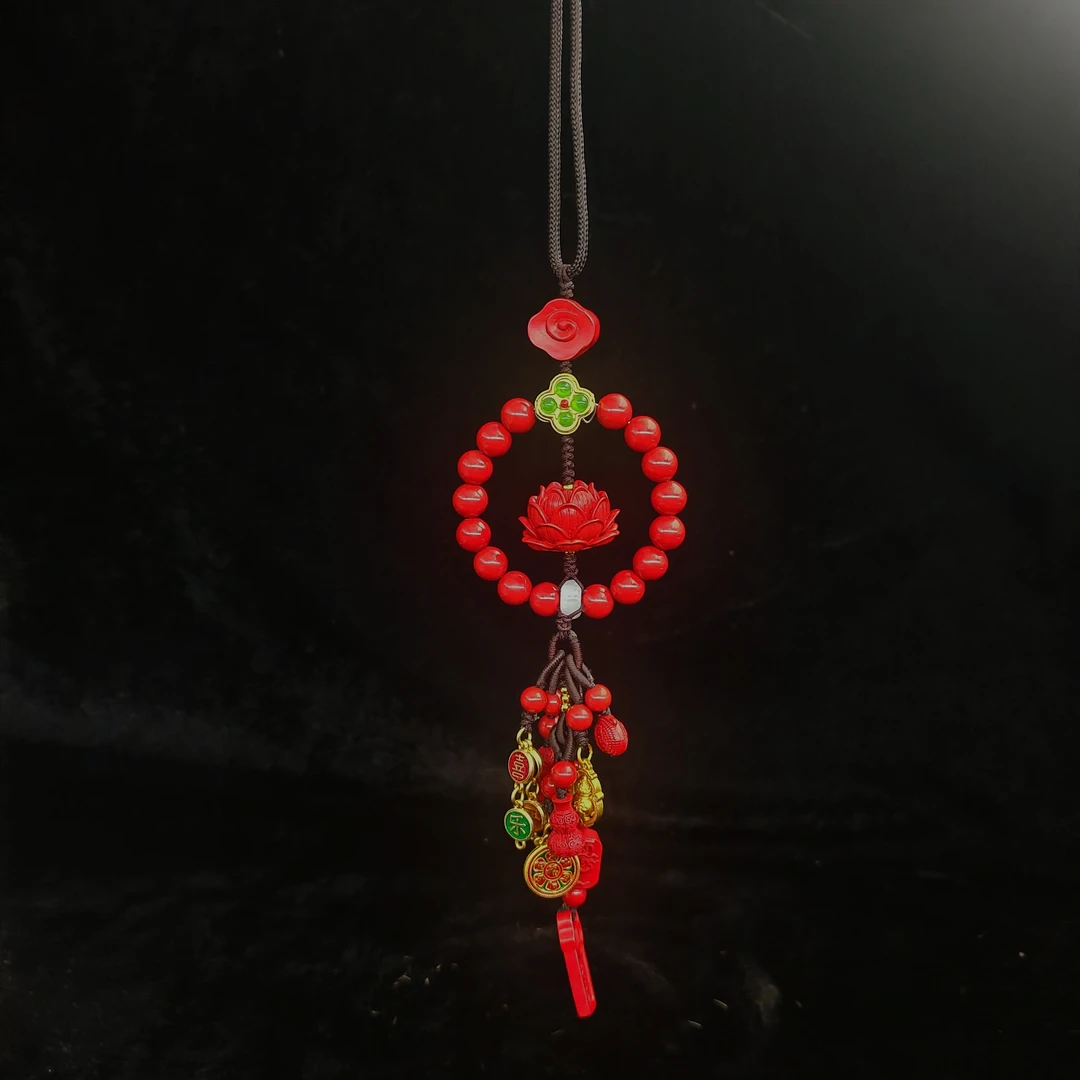 天然辰砂高品质天然朱砂五福莲花灯精品车挂