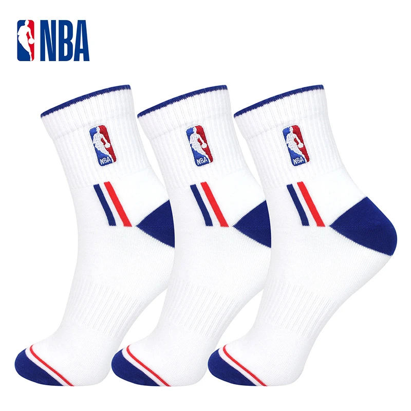 NBA男士秋冬跑步袜中筒棉袜吸汗透气时尚条纹篮球袜简约舒适百搭