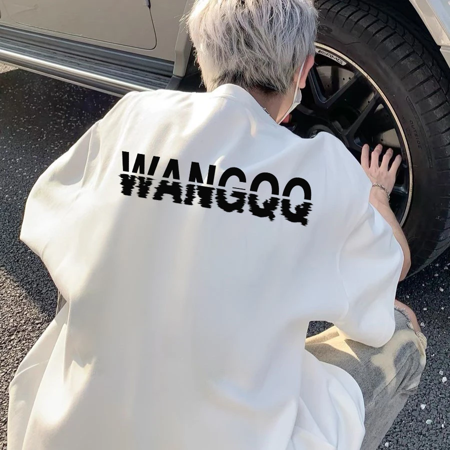 100%重磅纯棉短袖T恤男女同款创意字母上衣夏宽松流行男装半袖ZN1