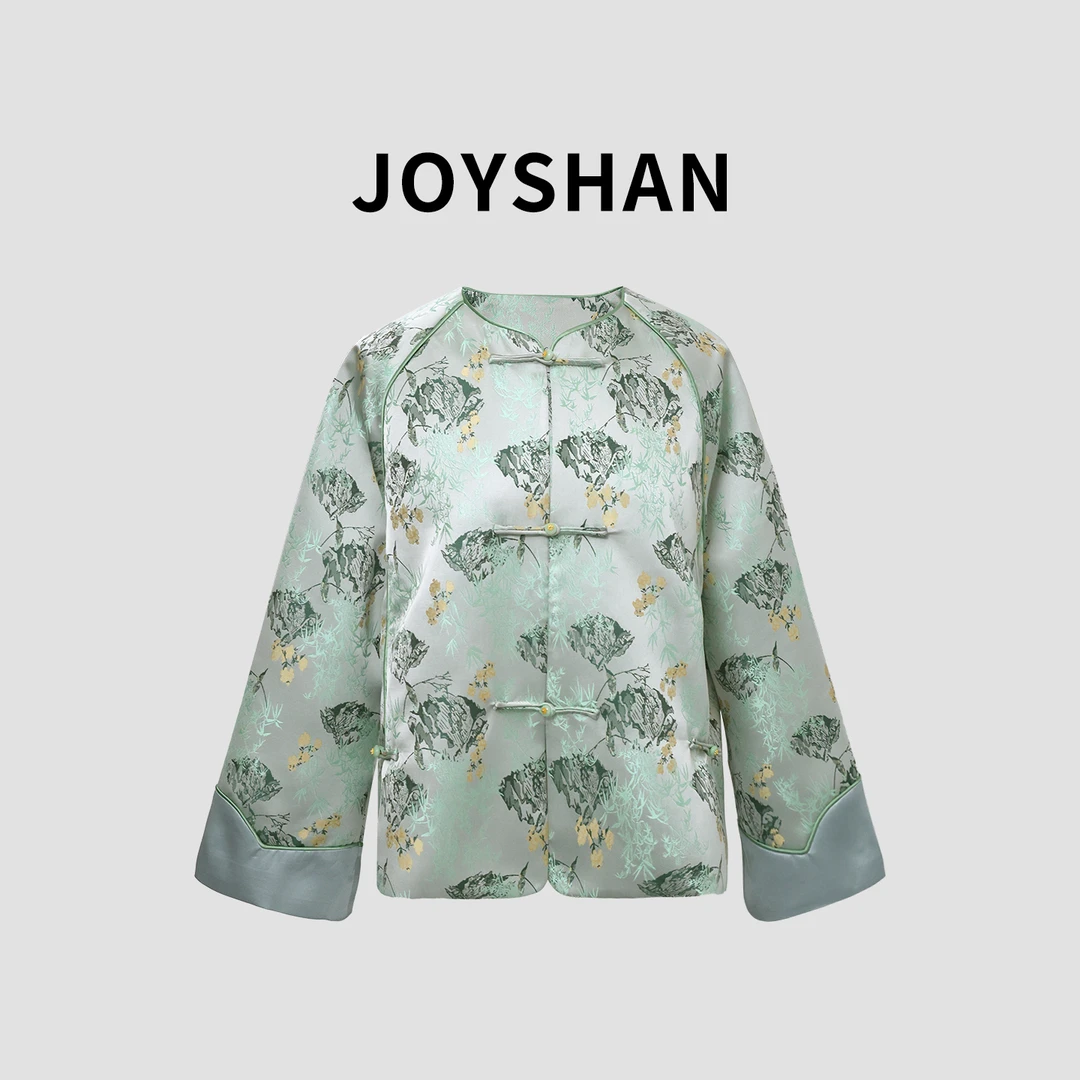 JOYSHAN-2024冬季新品新中式春和景明圆领对襟款宽松款上衣外套