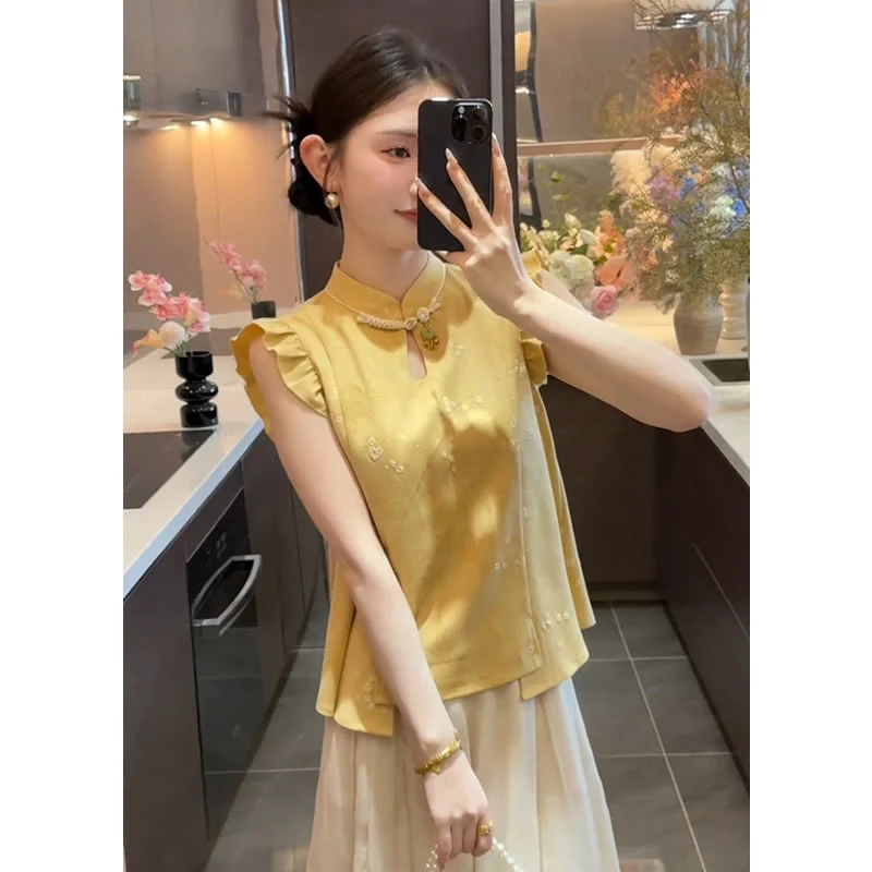 【有运费险】飞飞袖  温婉新中式上衣女2025夏季新款不规则盘扣衬衫