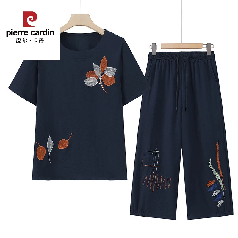 中老年女装夏装短袖套装2025新款时尚洋气高贵仿棉麻恤妈妈衣服夏