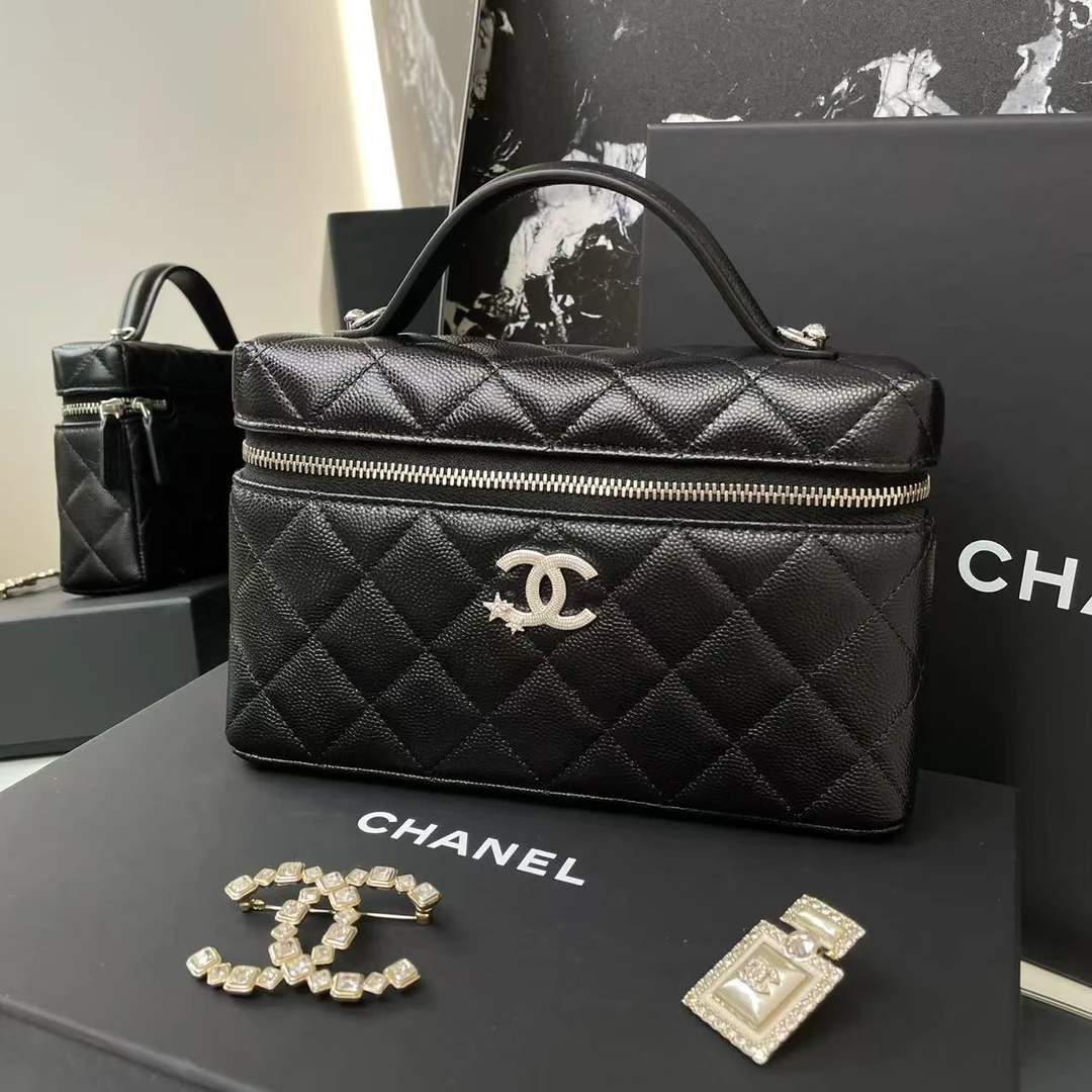 未使用 Chanel/香奈儿 25B黑银荔枝牛皮星星双c扣LP饭盒包 斜挎包
