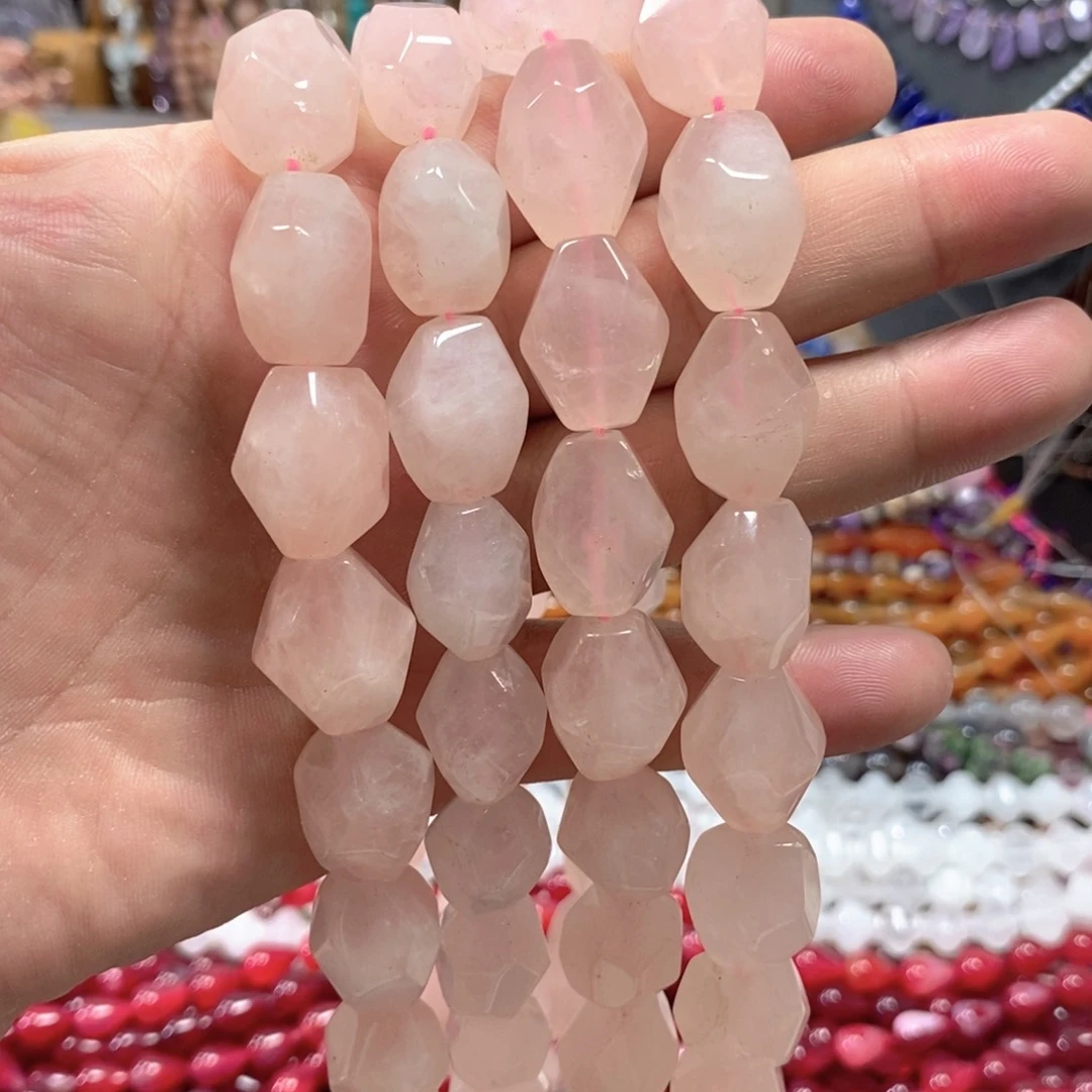 玛瑙/玉髓合金珠宝半成品粉晶异形切面一条卡16mm