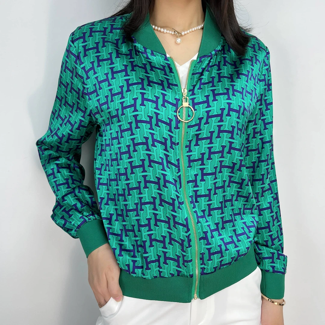 春夏新款桑蚕丝印花棒球服