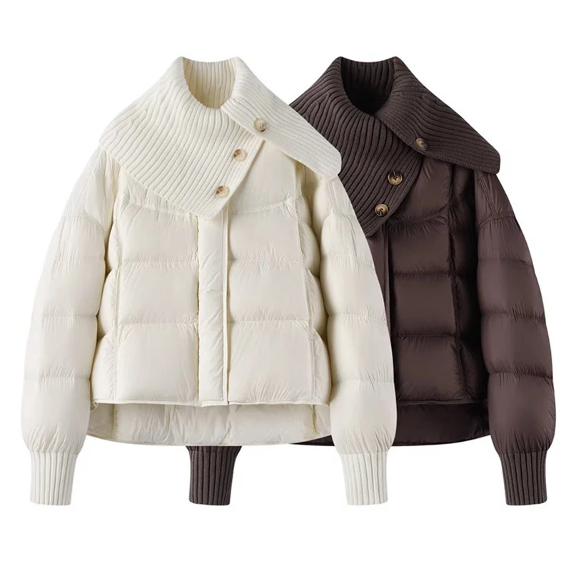 2025冬季新款百搭保暖针织拼接白鸭绒短款羽绒服外套女41030020